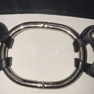 Prada vintage buckle ring leather belt small Prada Wood Silver Belt buckle Tan Webbed Leather Trim  main image 4